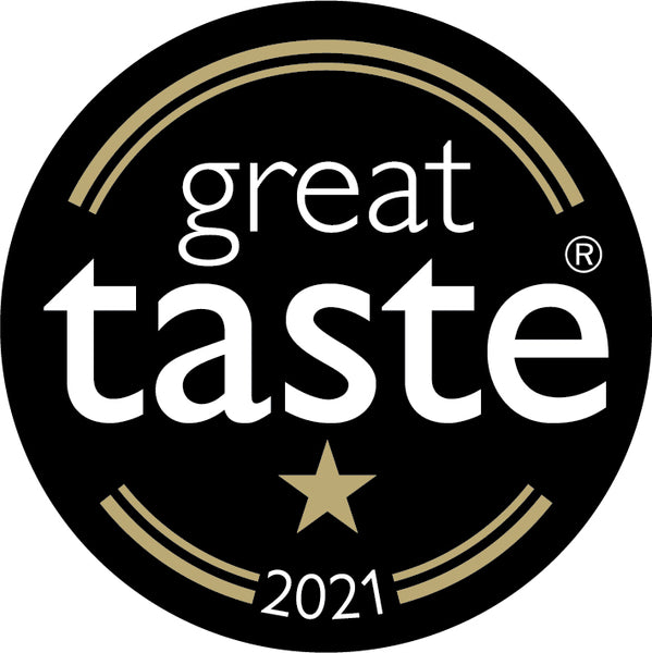 Round black and gold Great Taste award logo 2021 1 star