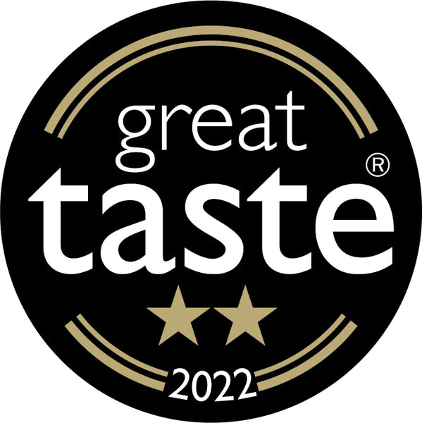 Round black and gold great taste award logo 2022 2 star