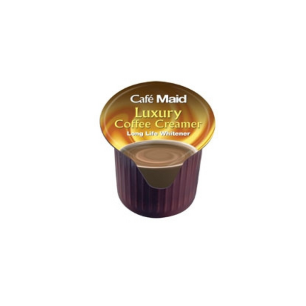 Cafe maid. Single brown pot of luxury coffee creamer. Long life whitener