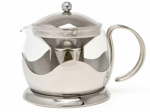 A 660ml Stainless Steel and glass teapot from La Cafetiere. Includes a stainless steel tea infuser or filter inside