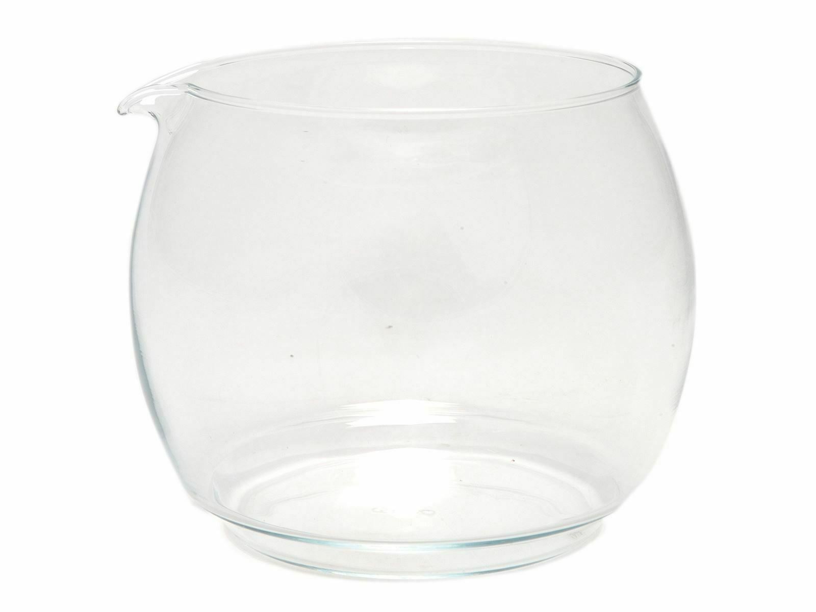 A glass beaker for replacement black plastic tea pot
