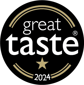 Round black and gold great taste award logo 2024 1 star