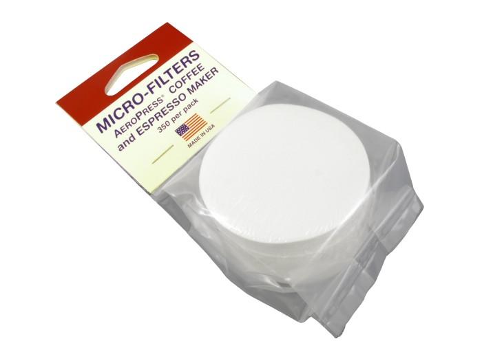 A sealed packet of 350 white aeropress filter papers perfect to use on an aeropress coffee maker