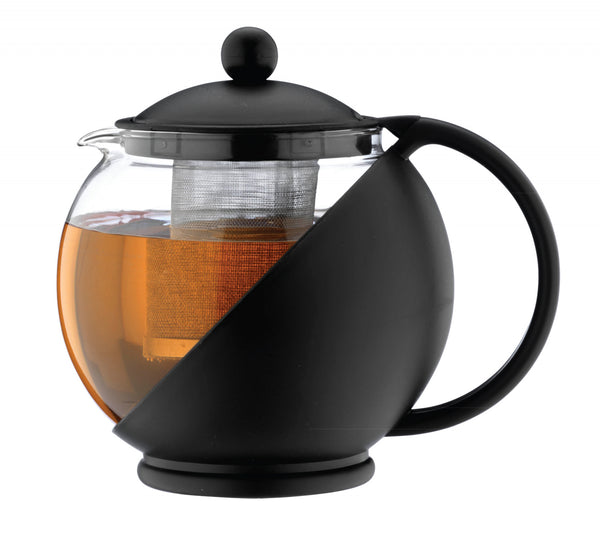 1200ml black plastic and glass teapot with filter basket inside