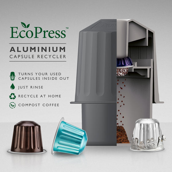 Duality Eco Press Aluminium Capsule Recycler showing how the capsule is emptied of its grounds