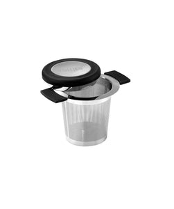 Small metal and black plastic filter basket for loose leaf tea - La Cafetiere tea infuser.