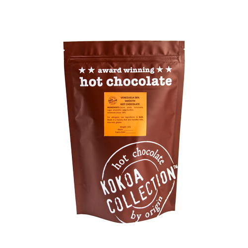 Kokoa Collection 1 kilo brown bag of award winning hot chocolate. Venezuela 58% cocoa smooth Hot Chocolate