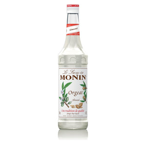 A 70cl glass bottle of MONIN Almond (Orgeat) syrup. 