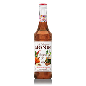 A 70cl glass bottle of MONIN Pumpkin Spice Syrup. 
