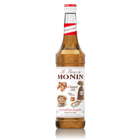 A 70cl glass bottle of MONIN Salted Caramel (Caramel Sale) Syrup. 