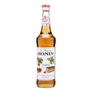 A 70cl glass bottle of MONIN Tiramisu Syrup. 